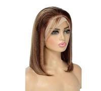 Women's Wig Brown Gold Gradient Medium Long Straight Wig With Smooth And Breathable Hair, Versatile For Daily Commuting And Dating Human Wigs(10inch)