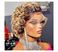 Women's Wig Cut Wig Water Deep Wave Lace Wig Afro Curly Short Human Hair Wigs Color Lace Front Wig for Women Women's Wigs Hair Piece(1B 30)