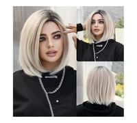 Women's wig Fashion wig Red-Brown to Blonde Transformation: Heat-Resistant, Short Straight Bob Wig - Perfect for Daily Parties Moments Wig(Blonde)