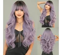 Women's wig Fashion wig Red Brown Wig Long Curly Hair Wig for Woman Daily Synthetic Wigs With Bangs Wig Wig(Purple)