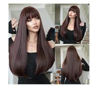 Women's wig Fashion wig Women'S Long Straight Hair Mocha Brown Bangs Inside Buckle Flat Head Fashion Wig Full Head Wig Wig(Honey Gold Over head Dye)