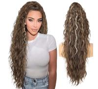 Women's Wig Female Long Curly Hair With Water Ripple Wig Fluffy Grip Clip Ponytail Hairstyle Human Wigs(Multi-colored)