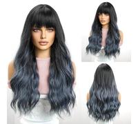 Women's Wig Female Wig With Long Hair, Big Waves, Air Bangs, Gradient Full Head Cover, Matte Human Wigs(A)