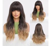 Women's Wig Female Wig With Long Hair, Big Waves, Air Bangs, Gradient Full Head Cover, Matte Human Wigs(D)