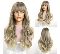 Women's Wig Female Wig With Long Hair, Big Waves, Air Bangs, Gradient Full Head Cover, Matte Human Wigs(E)