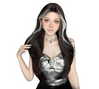 Women's Wig Full Head Set, White Grey, Dyed, Eight Character Bangs, Big Waves, Naturally Fluffy Women's Wig Human Wigs