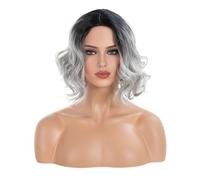 Women's Wig Gradient Gray Wig 11 Inch Short Curly Wavy Wig Women's Wavy Wig Suitable For Daily Party Use Hair Wig Women Party