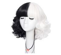 Women's Wig Hair Replacement Wigs Black And White Witch Cos Short Curly Hair Wigs Perfect For Everyday Parties Hair Wig Women Party(B)