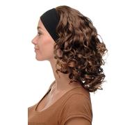 WIG ME UP - BRO-704-6T27 Lady Quality Wig fixed black head band shoulder length very voluminous curled brown blond highlighs streaked