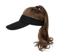 Women's Wig Knitted Hat,Knitted Hat,Hat Wig For Women Baseball Cap Wig With Curly Synthetic Hair Extensions Ponytail Cap Wig Sun Hat With Hair(Black Cap Light Brown)