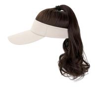 Women's Wig Knitted Hat,Knitted Hat,Hat Wig For Women Baseball Cap Wig With Curly Synthetic Hair Extensions Ponytail Cap Wig Sun Hat With Hair(White hat dark brown)