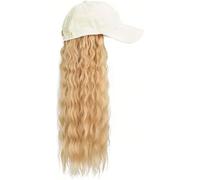 Women's Wig Knitted Hat,Winter Warm Knitted Hat,Baseball Cap with Hair Extensions Women Adjustable Hat with Synthetic Wig Attached 22in Long Curly Wavy Hairpiece(White Hat 27c24)