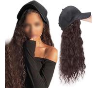 Women's Wig Knitted Hat,Winter Warm Knitted Hat,Baseball Cap with Hair Extensions Women Adjustable Hat with Synthetic Wig Attached 22in Long Curly Wavy Hairpiece(Dark brown1)