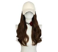 Women's Wig Knitted Hat,Winter Warm Knitted Hat,Woman Wig Baseball Cap Wig Duck Tongue Cap Wool Curly Wig Baseball Cap Wavy Long Curly Hair Black Brown Gold Wig(Beige cap+light brown)