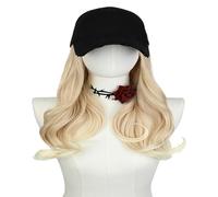 Women's Wig Knitted Hat,Winter Warm Knitted Hat,Woman Wig Baseball Cap Wig Duck Tongue Cap Wool Curly Wig Baseball Cap Wavy Long Curly Hair Black Brown Gold Wig(Black hat+18T613)