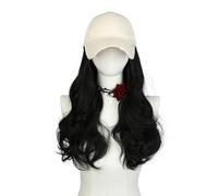 Women's Wig Knitted Hat,Winter Warm Knitted Hat,Woman Wig Baseball Cap Wig Duck Tongue Cap Wool Curly Wig Baseball Cap Wavy Long Curly Hair Black Brown Gold Wig(Beige hat+black brown)