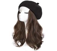 Women's Wig Knitted Hat,Winter Warm Knitted Hat,Women's Wig Beret Wigs Women Cloud Cap Long Curly Water Ripple Wig Wave Head Wig(Black Hat Cool Brown)