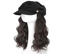 Women's Wig Knitted Hat,Winter Warm Knitted Hat,Women's Wig Beret Wigs Women Cloud Cap Long Curly Water Ripple Wig Wave Head Wig(Brown black)