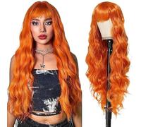 Women's Wig Ladies' Air Bangs Long Curly Hair Water Ripple Wig Human Wigs(Orange)