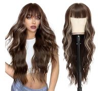 Women's Wig Ladies' bangs big waves long curly hair wig natural and elegant Human Wigs(Multi-colored)