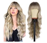 Women's Wig Ladies' Big Wavy Bangs, Long Hair Wig And Headband Human Wigs(Multi-colored)