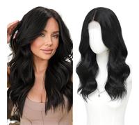 Women's Wig Ladies' High-temperature Wig Forehead Small Lace Mid Roll Hair Cover Human Wigs(Black)