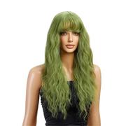 Women's Wig Light Green Curly Synthetic Wigs with Bangs Heat Resistant Fiber for Cosplay Party Human Wigs