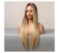 Women's Wig Long Silk Straight Ombre Brown Blonde Golden Synthetic Wigs For Women Heat Resistant Natural Middle Part Hair Wigs Hair Wig Women Party