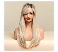 Women's Wig Long Silk Straight Synthetic Wigs With Bangs Ombre Light Blonde Dark Root Heat Resistant Hair Wig For Black Women Hair Wig Women Party