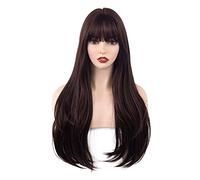 Women's Wig Long Straight Black Brown Soft Natural Hair Wig For Female High Temperature Silk Summer Heat-Resistant Daily Wig Hair Wig Women Party(B)