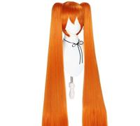 Women's Wig Long Straight Orange Double Tailed Role-playing Wig Human Wigs