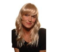 Women's Wig Long Wavy Blonde Highlights Light Wetlook Bangs 5019