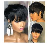 Women's Wig Natural color short Real wig with bangs, real hair wig suitable for black women Women's Wigs Hair Piece