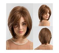 Women's Wig Natural Synthetic Wigs with Bangs Medium Brown Straight Wigs for Women 10inch Heat Resistant Synthetic Hair Wigs Party Daily Dress Cosplay Women's Wigs Hair Piece(A)