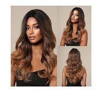 Women's Wig Ombre Blonde Brown Synthetic Wig Long Curly Wave Wigs for Women Natural Daily Cosplay Middle Part Hair Heat Resistant Fiber for Daily Party Use