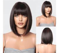 Women's Wig Qi Liu Hai Short Hair Straight Women's Wig Summer Lightweight Breathable Multi Color Optional Full Headset Human Wigs(G)