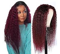 Women's Wig Real Human Hair 4 x 1 Lace Front Wig Red Water Wave Human Hair Wig Lace Wig with Baby Hair Glueless Wig for Women Burgundy Human Hair Wig for Black Woman 24 Inch