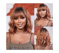 Women's Wig Replacement Wig For Women Daily Party 14 Inch Short Synthetic Bob Curly Wave Ombre Copper Blonde Color Hair Wigs With Bangs Human Wigs(LC8076-1)