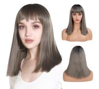 Women's Wig Short Gradient Gray Wig, Short Straight Wig With Bangs, Women's Natural Wig, Suitable For Daily Party Use Hair Wig Women Party