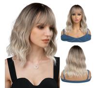 Women's Wig Short Wavy Wig With Bangs Short Ombre Gray Wig Women's Natural Wig Suitable For Cosplay Cosplay Hair Wig Women Party
