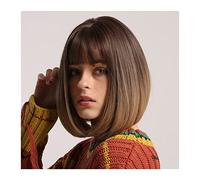 Women's Wig Straight Bob Wigs with Bangs Brown Ombre to Light Brown Synthetic Wig for Women Natural Heat Resistant Fiber Wigs for Party Daily Wear Hair Wig Women Party