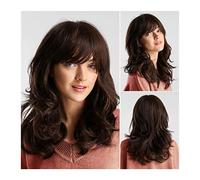 Women's Wig Synthetic Hair 24inch Ombre Dark Brown Wig with Bangs Side Part High Temperature Fiber Medium Long Body Wave Wigs for Women Party Daily Hair Wig Women Party