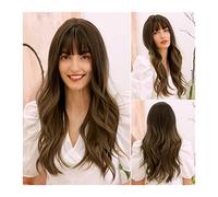 Women's Wig Synthetic Wigs 24inch Brown Cosplay Wig 150% Density Natural Long Water Wave with Bangs Soft High Tempreture Fiber Wig for Women Hair Wig Women Party(A)
