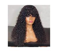 Women's Wig Water Wave Human Hair Wigs with Bangs Glueless Fringe Wig Full Machine Made Wig for Daily Party Use(12inches)