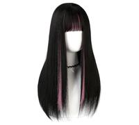 Women's Wig Wig, Fashionable Full Head Wig, Long Straight Hair With Colorful Highlights, Realistic And Natural Wig With Bangs Hair Wig Women Party
