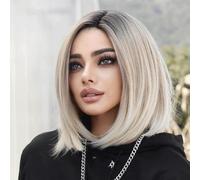 Women's Wig Wig Gradient Slanted Bangs Short Hair Rose Net For Women Human Wigs(Gris)