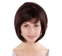 Women's Wig Wig Mahogany Brown Highlighted Bob Long Bob Parting Short 49023