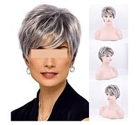 Women's Wig Wigs for Women Synthetic Short Wig with Bangs Mixed Gray Wigs High Temperature Fiber Heat Resistant Hair Hair Wig Women Party