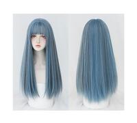 Women's Wig Women's Long Ombre Blue Wig, Blue Women's Full Bangs Synthetic Wig 24 Inch, Suitable For Daily Party Use Women's Wigs Hair Piece
