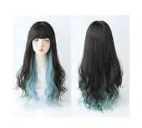 Women's Wig Women's Long Ombre Blue Wig, Ombre Blue Wig Women's Full Bangs Synthetic Wig 26 Inch, Suitable For Daily Party Use Women's Wigs Hair Piece